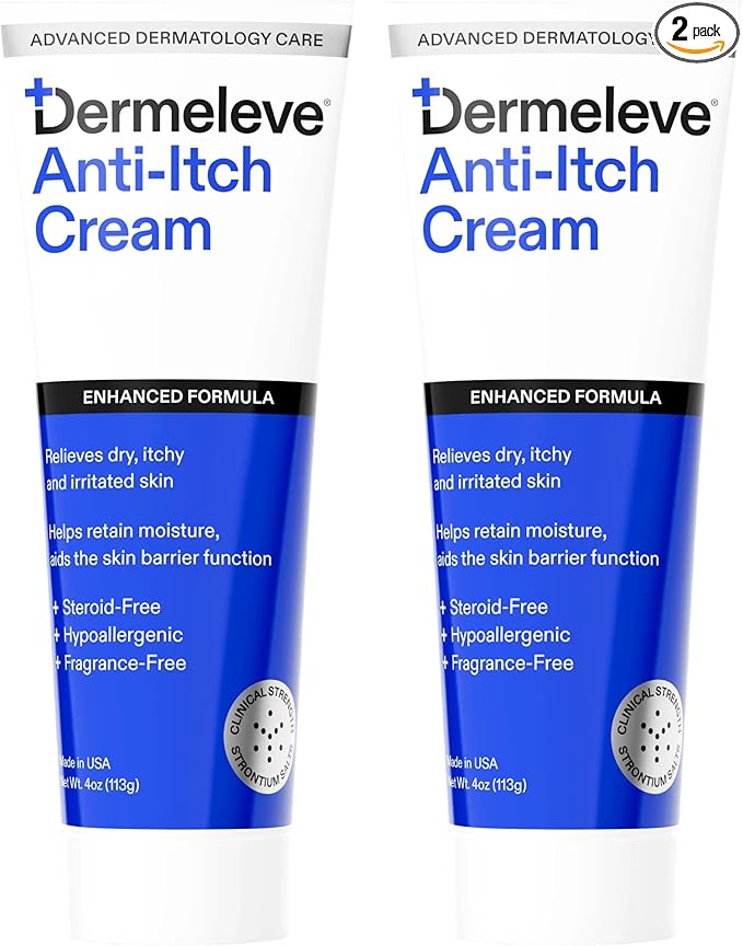 Dermeleve Steroid Free Anti-Itch Cream | Extra Strength for Psoriasis, Seborrheic Dermatitis, Viral Rash, Bug Bites, Allergy, Chronic Hives, Neuropathy (Nerve) | Full Body Itch Relief | 4 oz (2 Pack)