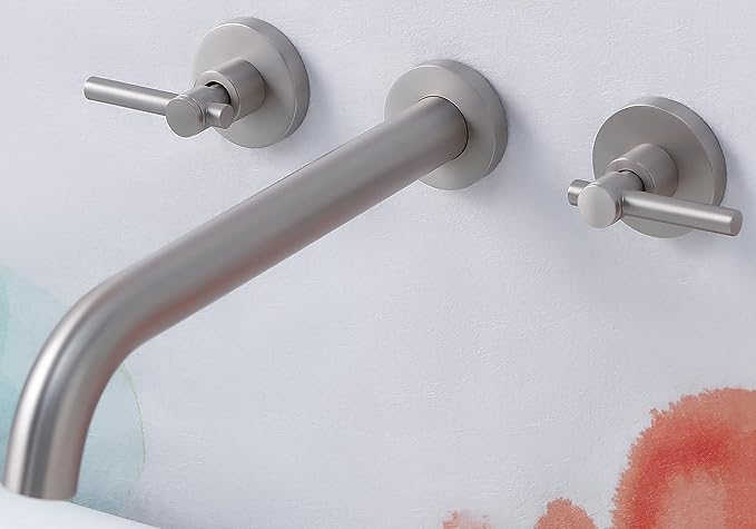 Wall Mount Tub Filler,Two Handle Bathtub Faucet, Extra Long Spout Reach with High Water Flow, Brass Rough in Valve Included,Matte Brushed Nickel