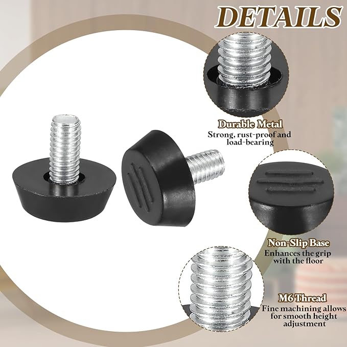 PATIKIL 10 Pcs M6 x 12mm Thread Adjustable Furniture Levelers, Furniture Feet Levelers Screw on Steel Screw in Threaded Leveling Feet Glides for Table Chair Cabinet Patio Legs