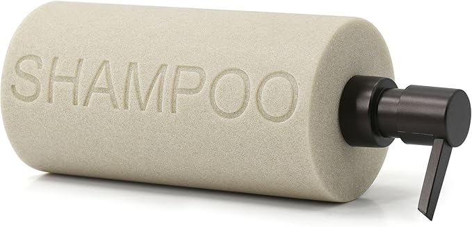 Resin Tan Sandstone Shampoo Engraved Bottle Refillable Pump Dispenser, Durable Waterproof Resin Construction for Bath, Shower - Tan Sandstone ORB Pump