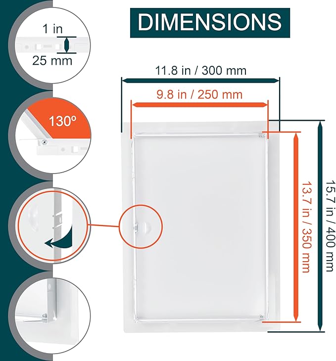 10" x 14" White Metal Access Panel. Service Shaft Door Panel. Plumbing, Electricity, Heating, Alarm Wall Access Panel for Drywall. Bathroom Services Access Hole Cover.