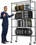 Storage Shelves 75"H Wire Shelving Unit with Wheels 1750LBS Heavy Duty Metal Shelves for Storage Adjustable 5-Tier Garage Storage Rack Kitchen Pantry Shelves Rolling Shelf on Casters, 14"D x36"W x75"H