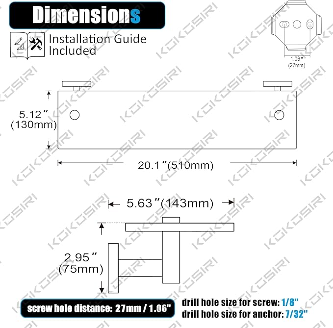 KOKOSIRI Floating Shelf Bathroom Wall Mount Shelves 20-Inch for Bedroom Living Room Kitchen Hanging Rack Brushed Stainless Steel 2 Pack B1105BR-L20-P2