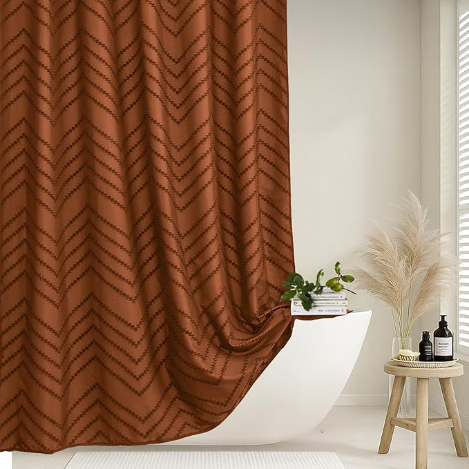 Long Orange Boho Shower Curtain 78 inch Shower Curtain, Tufted Chevron Striped Modern Chic Textured Minimalist Bathroom Shower Curtains