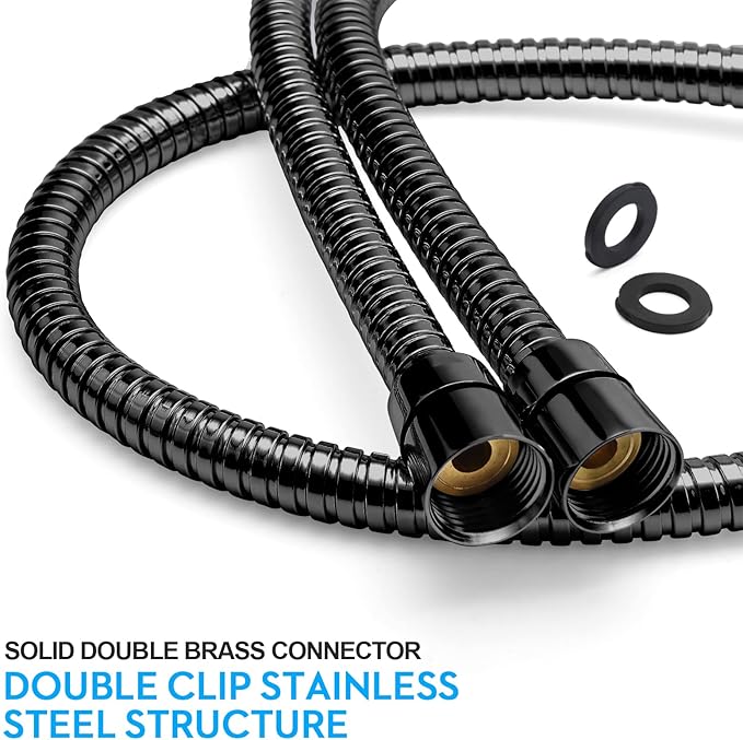 Shower Hose Extra Long 79 Inches Handheld Shower Head Hose with Brass Insert and Nut - Durable and Flexible(Matte Black)