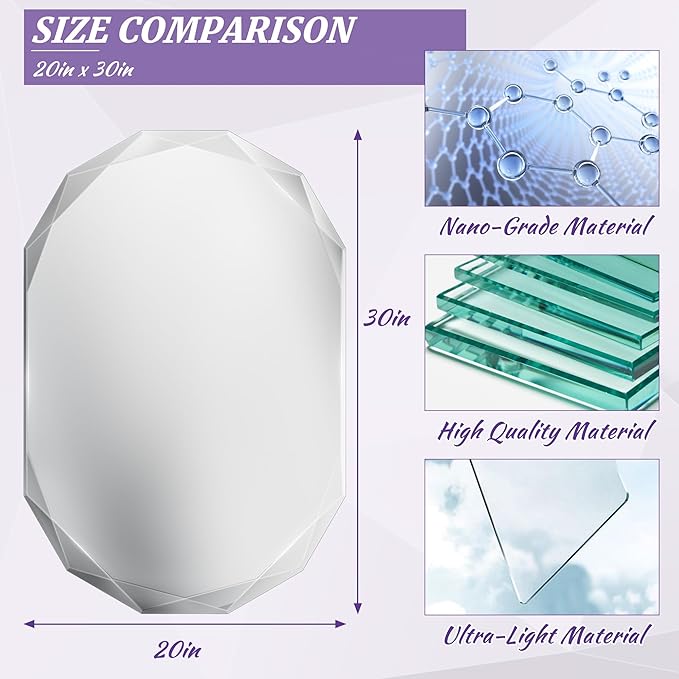 Bathroom Mirror for Wall, 20" x 30" Oval Mirror, Bathroom Vanity Mirror, Beveled Edge Frameless Wall Mount Vanity Mirrors, Wall Mirrors Decorative, Irregular Beveled Edge Mirror