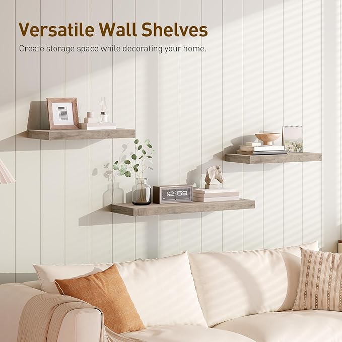 Floating Shelves for Wall, 1.5" Thick Wall Shelf Set of 4 with Invisible Brackets, 23.6L x 7.9W Hanging Shelves Farmhouse Home Decor for Bathroom, Living Room, Bedroom, Greige 6301BJP4BG