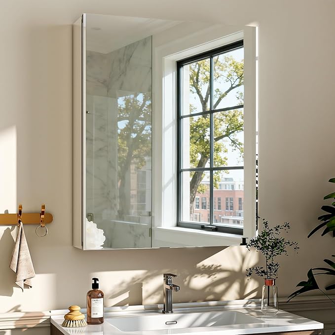 BEAUTYPEAK 20 x 24 Inch Medicine Cabinet with Mirror, Wall Mounted Bathroom Mirror Cabinet, Medicine Cabinet Mirror with Storage & Adjustable Shelves
