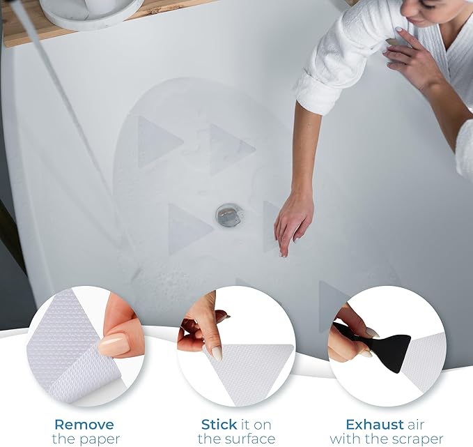Anti Slip Shower Stickers 24 PCS, Invisible Non-Slip Shower Strips for Adults, Premium Adhesive Bath Tub Stickers (Clear)