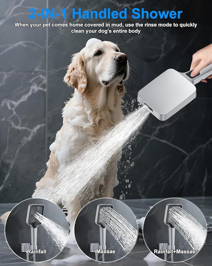 Shower System with Pressure Balance Valve, 12" Ceiling Mount Shower Faucet Set with 2 Rain Shower Head And Multi-function Handheld Head Push Button Diverter Pressure Balancing Valve Kit,Chrome