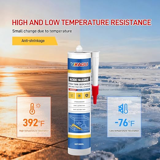 VGS067Aquarium Safe Silicone Sealant - 100% Waterproof Fish Tank Glue, Clear Structural Adhesive for Glass Building & Repair, High Strength Acidic Cure, (10.15 fl oz- Caulking Gun Required)