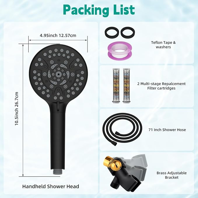 Hibbent Filtered Shower Head with Handheld, High Pressure 10 Spray Showerhead with Filters, Water Softener for Hard Water-Remove Chlorine, Reduces Dry Itchy Skin, Oil-Rubbed Bronze