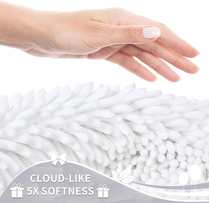 Yimobra Chenille Bathroom Rugs Non Slip, Extra Thick Soft Absorbent Bath Rug, Machine Washable Quick Dry Bath Mat for Bathroom Floor, Tub and Shower, Home Decor Accessories, 24x17, White