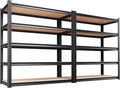 Set of 2 Storage Shelves, 45.6" W Heavy Duty Garage Shelving, 2500LBS Metal Shelf, Adjustable 5-Tier Shelving Unit, for Pantry, Kitchen, Basement, Warehouse, 17.7" Dx45.6 Wx71.2 H, Black