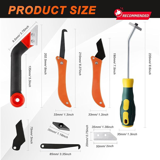 BDS-HOME 23 Pack Grout Removal Tool Kit, 2 Tile Grout Saws with 6 Extra Blades, 2 Hand Grout Saw with 5 Cleaning Sawtooth Blades, Hook Knife, for Bath Shower Floor Tile Grout Cleaning Caulk Remover
