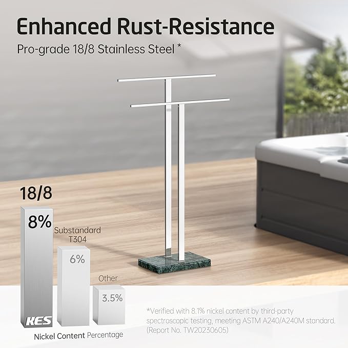 KES Standing Towel Rack with Green Natural Marble Base, 2-Tier Bath Towel Holder Stand for Bathroom Floor, Fits Bath Towel & Hand Towel, Polished Finish, BTH217-GPS
