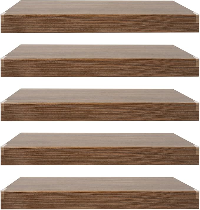 33 Inch Floating Shelves for Wall, 16 Inch Deep Hanging Shelf, Large Display & Storage Shelf for Bathroom, Bedroom, Living Room, Set of 5 (Dark Wood Color, 33 Inch)