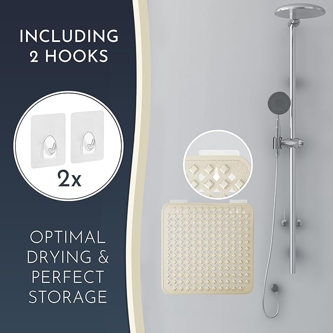 homerella® Shower Mat Non Slip Anti Mold, Non Slip Shower Mats for Inside Shower Stall Anti Slip Mat, Square Shower Floor Mat 21 x 21 in with Suction Cups & Hooks for Quick Drying, Machine Washable
