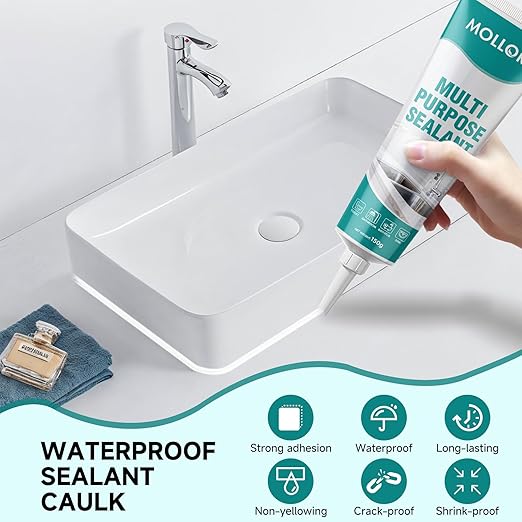 White Silicone Caulk for Bathroom & Kitchen,Waterproof Silicone Sealant for Shower, Countertops, Easy to Use with Tool, Stronger Adhesion, Shrink & Crack Proof, Long-Lasting (5.29oz White)