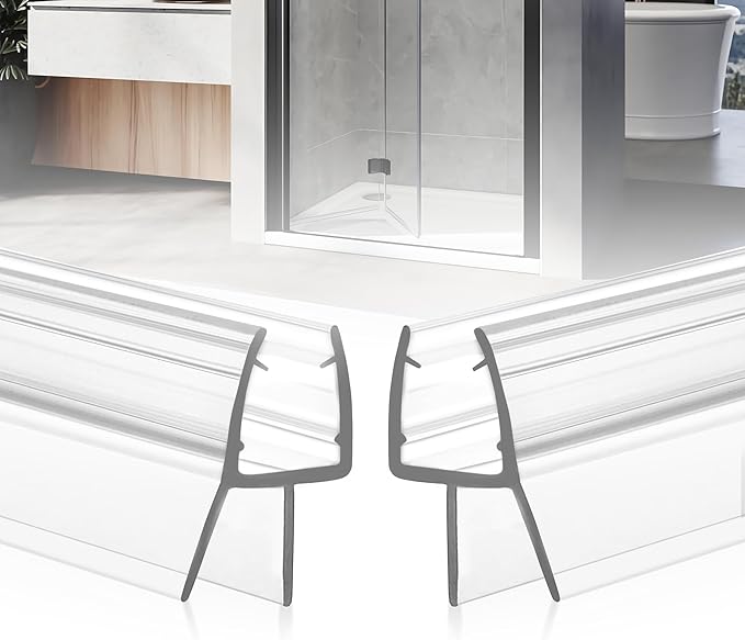 Shower Door Bottom Seal, 2-Pack PVC Strips with Sweep 36" Long, for 1/4"(6mm) Thick Framless Glass Door, to Stop Water Leakage