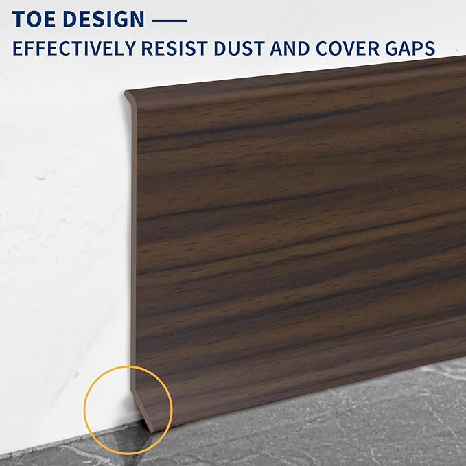 Flexible Baseboard Molding Trim 4 Inch Self-Adhesive Vinyl Wall Base Peel and Stick Cove Base Rubber Wall Baseboard Moulding Trim (200Ft, Brown Oak)