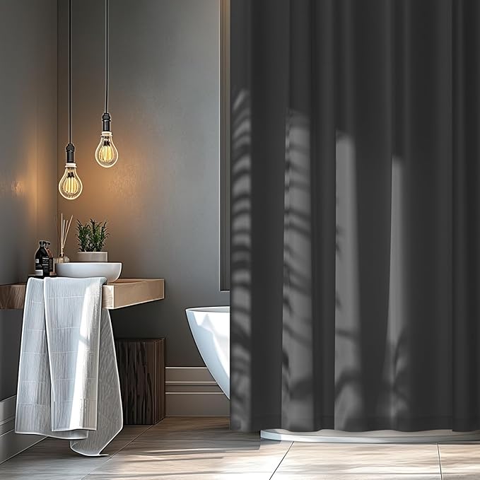 Charcoal Grey Fabric Stall Shower Curtain Liner 36 x 78 inch, Waterproof Cloth Shower Liner Washable with 2 Large Magnets, Narrow Bathroom Shower Curtain for Single Stall
