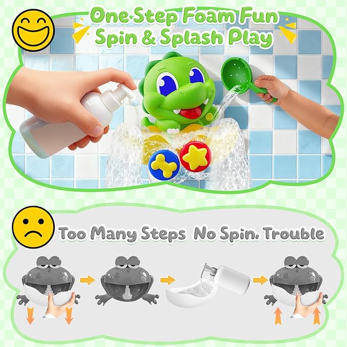 Dinosaur Baby Bath Toys for 1 2 3 Year Old Boys, Dino Bath Bubble Machine with Rainbow Lights & Water Scoop,Fun Toddler Toys Baby Shower Bathtub Toys Christmas Birthday Gifts for Boys Age 1-3 Year Old
