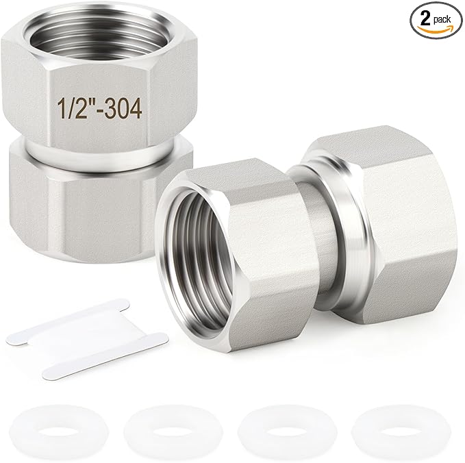 TAISHER 2PCS 304 Stainless Steel Flexible Movable Connector, 1/2" Female for Sprayer, Angled Valve, Shower Arm