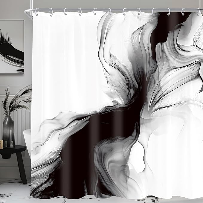 Cinbloo Extra Long Black and White 72Wx84H Shower Curtain Abstract Marble Modern Neutral Ombre Grey Minimalist Bathroom Curtain Set Elegant Chic Simple Ink Texture Bath Bathroom Accessories Decor