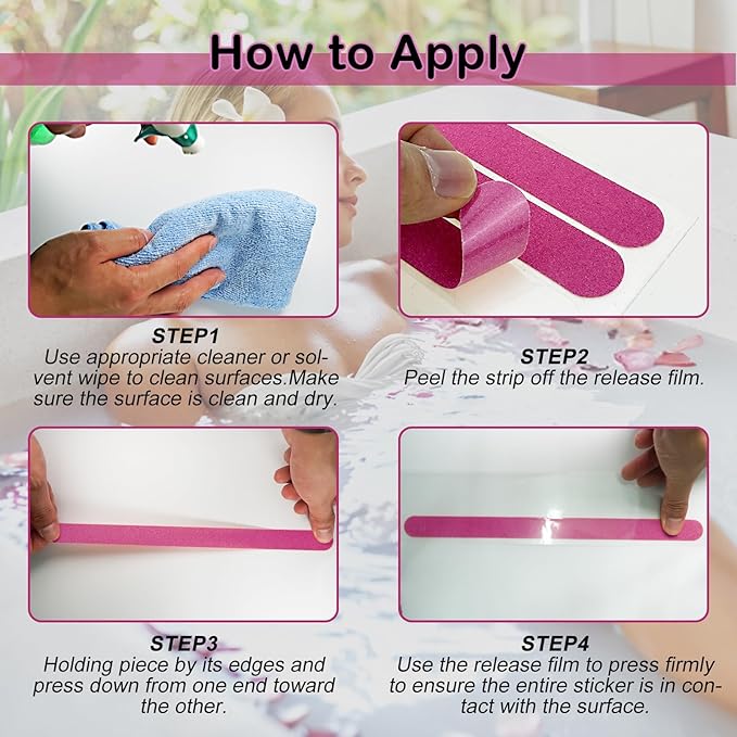 S&X Non-Slip Bathtub Shower Stickers 12-Pack Anti-Skid Strips, Waterproof Adhesive Safety Decals, Fine Grit Tread for Steps, Stairs, Pools, Boats, and Floors - Purple