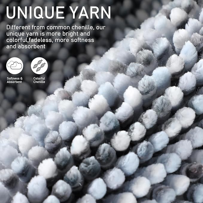 Yimobra Luxury Bathroom Rugs, 47x24, Extra Soft Chenille Mats for Bathroom Non Slip, Fluffy Long Matts for Tub, Plush Shaggy Carpet Runner, Water Absorbent, Machine Washable, Light Grey & Dark Grey