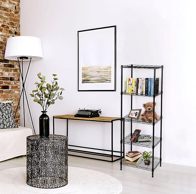 5-Tier Wire Shelving Adjustable Shelves Unit Metal Storage Rack for Laundry Bathroom Kitchen Pantry Closet Organization (Black, 16.6" L x 11.4" W x 49.1" H)