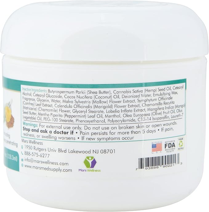MARS WELLNESS MG+ Hemp Pain Cream (4 oz) - Magnesium & Arnica Cream - 5 Pack
