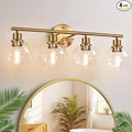 4-Light Bathroom Light Fixtures 2024 Upgrade, Gold Modern Vanity Lights Over Mirror with Clear Glass Globe Shade, Bathroom Wall Sconces for Mirror Kitchen Living Room Hallway Cabinet Bedroom Porch