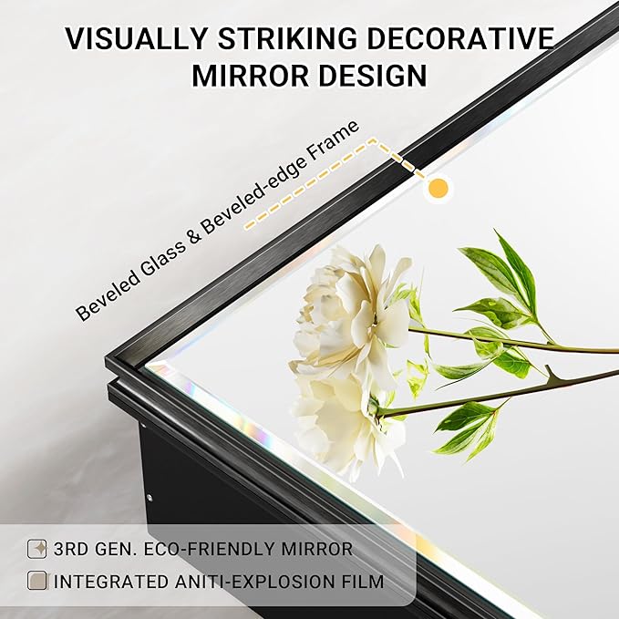 60x30 Pre-Assembled Black Medicine Cabinet with Mirror, Surface or Recessed Medicine Cabinet Mirror for Bathroom, Aluminum Beveled Frame Bathroom Vanity Mirror with Adjustable Shelves Storage