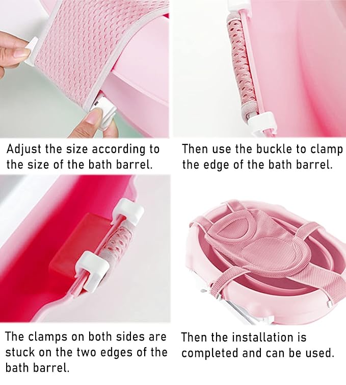 Baby Bath Seat Support Net Soft Headrest Baby Bath Cushion Pad, Breathable Newborn Infant Bathtub Shower Mesh Mat, Adjustable Shower Pad Portable Anti-Slip Bath Sling 0-18 Months, Pink (No Bathtub)