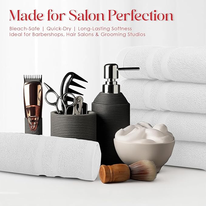 RIVERSIDE Pack of 24 Salon Towels Set – 16 x 26 Inches, 100% Ring Spun Cotton Highly Absorbent and Quick Dry Towels for Salon, Hand, Barber, Gym, Home & Hair Care, White