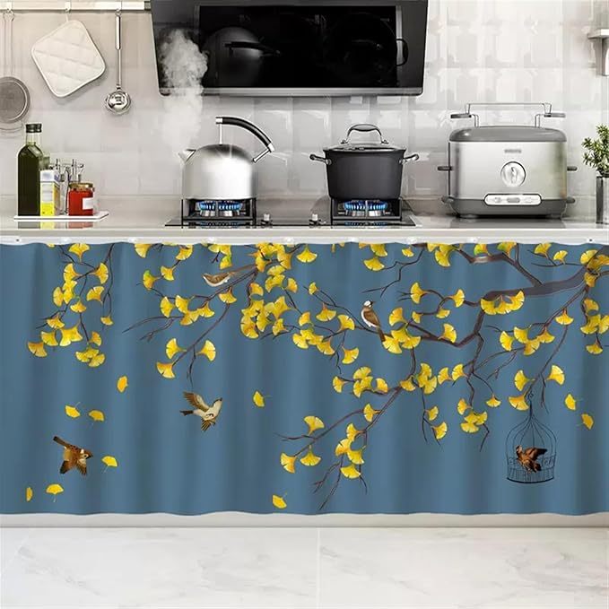 SK Studio Short Curtains for Kitchen, Cabinet Shelf Dust-Proof Blackout Tier Cafe Curtain Under Sink Skirt for Bathroom Laundry Room Style 9, 23.6" W x 27.6" H