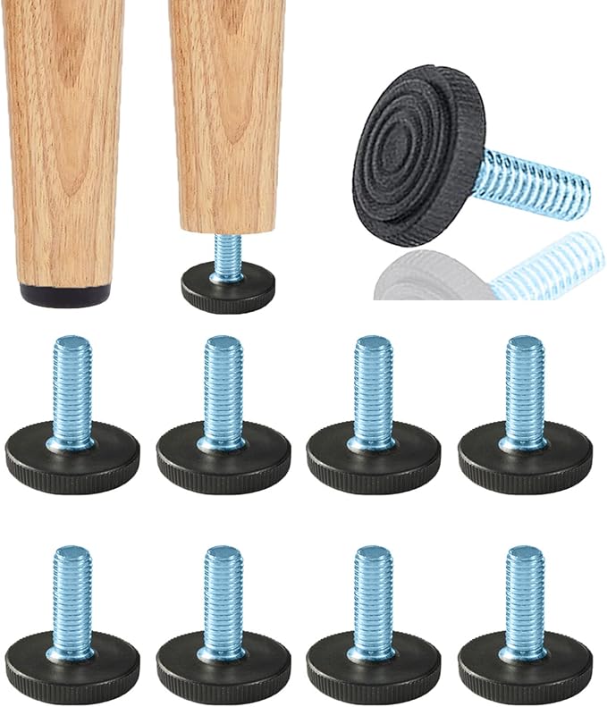 8 PCS M6 Thread Adjustable Furniture Levelers Screw in Threaded, Adjustable Levelers Feet Screw On Furniture Glide Leveling for Table, Chair, Furniture Legs