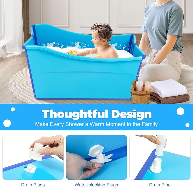 Portable Bathtub for Adults, 38Inch Foldable Bathtub Bathroom SPA Tub Cold Plunge Tub Collapsible Bathtub for Hot Ice Water