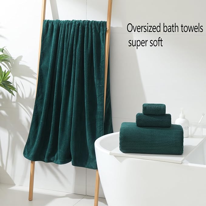 YTYC Towels,29x59 Inches Extra Large Bath Towels for Bathroom Super Soft Quick Dry Light Weight Waffle Microfiber Shower Towels 80% Polyester 20% Nylon (Dark Green,4 Piece)