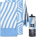VENTURE 4TH Microfiber Beach Towel: Quick-Dry, Compact, Sand-Free, Absorbent, Sandproof and Lightweight - Perfect for Camping, Beach, and Roadtrips (Sky Blue Stripes Design | 35x78 inches)