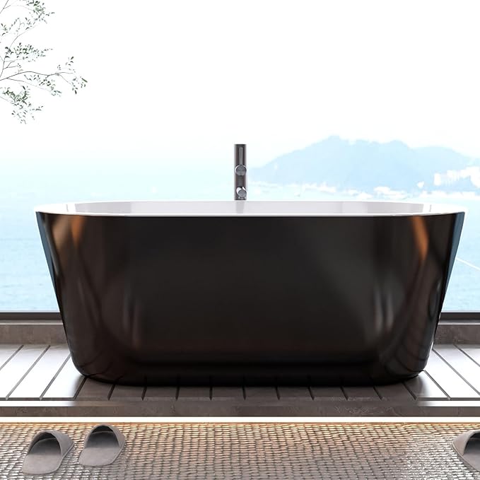 67 Inch Acrylic Soaking Bathtub, Modern Stand Alone Tub for Adults with Sloped Backrest, Chrome Drain & Overflow, cUPC Certified, Easy Installation, White Oval Bath