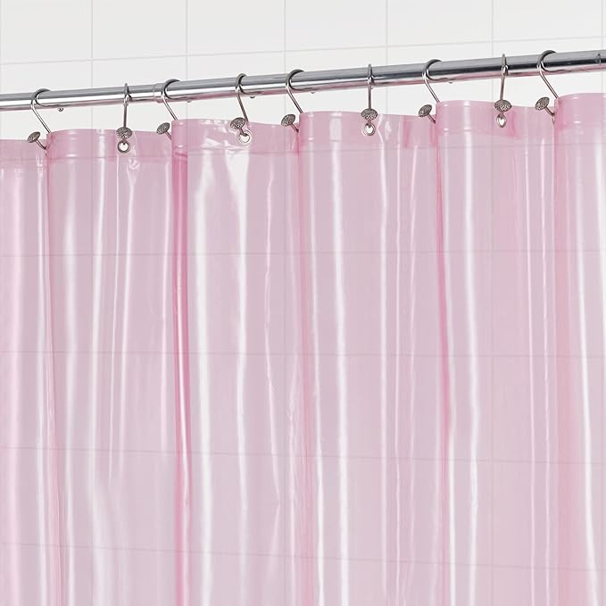 Barossa Design Shower Curtain Liner - Premium Clear Pink PEVA Shower Liner with 3 Magnets and Metal Grommets, Waterproof Lightweight Plastic Standard Size Bathroom Curtains - Translucent Pink