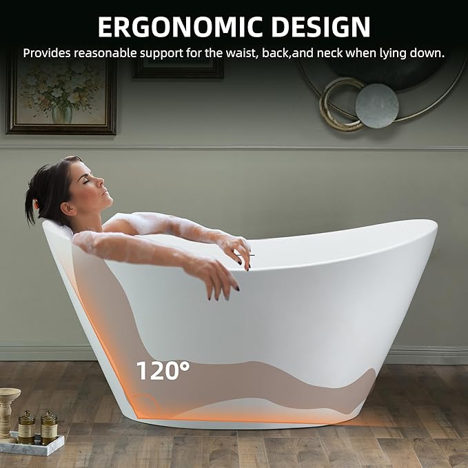 WOODBRIDGE 59 in. x 29.13 in. Stone Resin Luxury Contemporary Solid Surface Freestanding Bathtub in Matte White