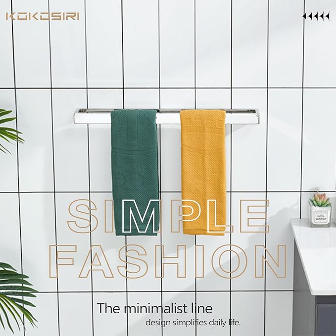 KOKOSIRI Towel Holder Chrome Bath Towel Bar Rack 24-Inch Kitchen Holder Polished Stainless Steel for Bathroom Hardware Wall Mounted, 1 Pack B4008CH-L24