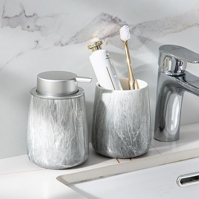 Enra Ceramic Foaming Soap Dispenser,12 oz GrayHand Foam Soap Dispenser for Bathroom Kitchen with Easy-to-Press Pump(Gray Foam Type)