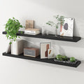 SAUMONIERES 48 Inch Floating Wall Shelves for Bedroom Bathroom Wall Mounted Solid Wood Shelf Storage Decor Set of 2, Black Floating Shelves