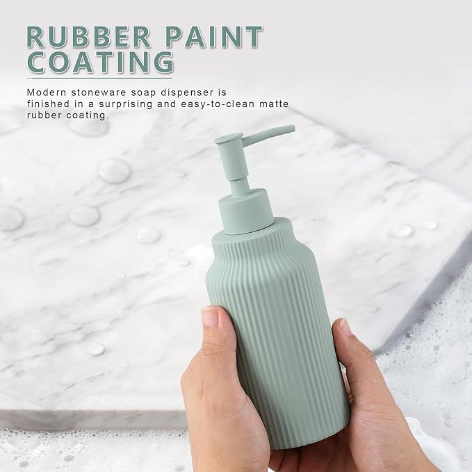 Modern Ceramic Soap Dispenser for Bathroom，14oz Ceramic Soft Touch Hand Lotion Dispenser with Pump，Liquid soap Dispenser for Kitchen Rubber Paint (Green)