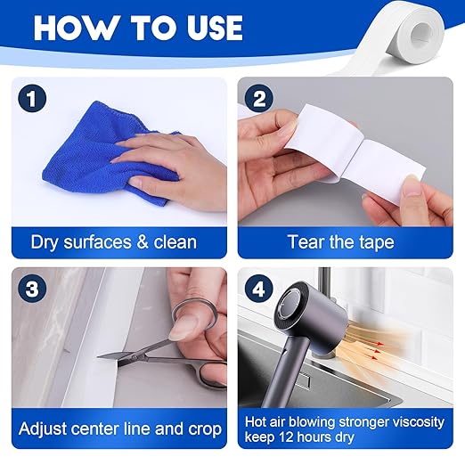 ESRICH White Caulk Tape,5 Rolls Caulk Tape Waterproof Self Adhesive, Toilet Caulking Strip for Bathtub, Kitchen, Countertop,Sink,Wall Tile Edge Peel and Stick Caulking Sealing Tool (1.5" x10Ft)